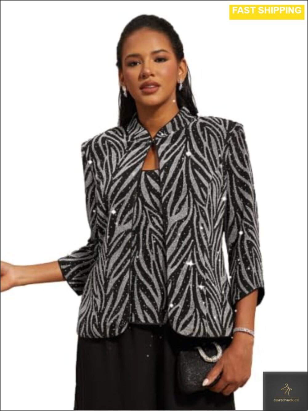 Women's Sparkle Tank Top and Jacket Twinset Floral Jacquard Rhinestone
